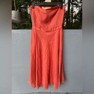J.Crew Coral Strapless Midi Dress | Size 8 | Cotton‎ Silk | Excellent